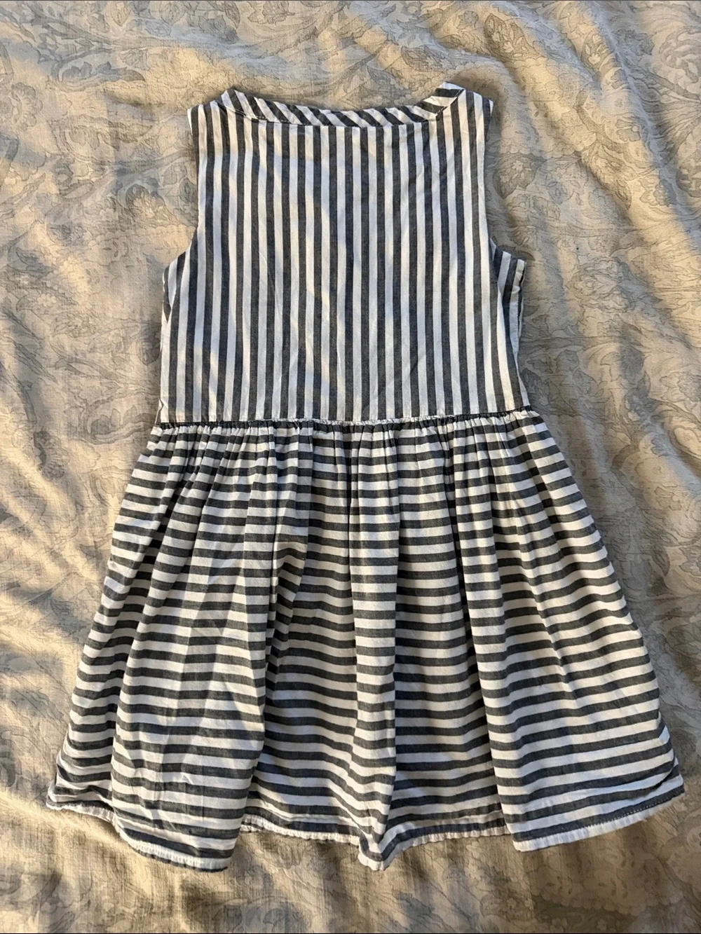 Gymboree Gray and White Striped Cotton Dress with Pink Trim